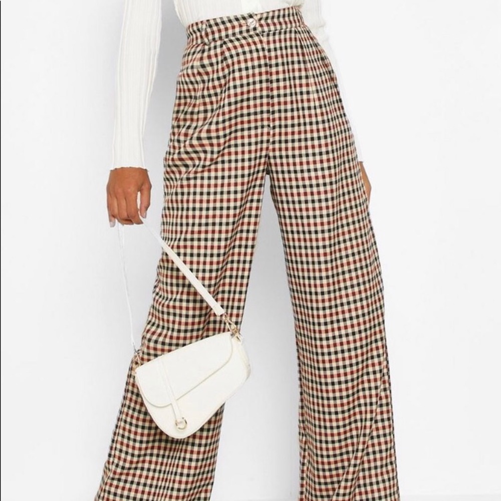 NWT BOOHOO PLAID WIDE LEG PANTS